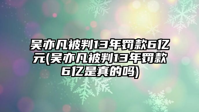 吳亦凡被判13年罰款6億元(吳亦凡被判13年罰款6億是真的嗎)