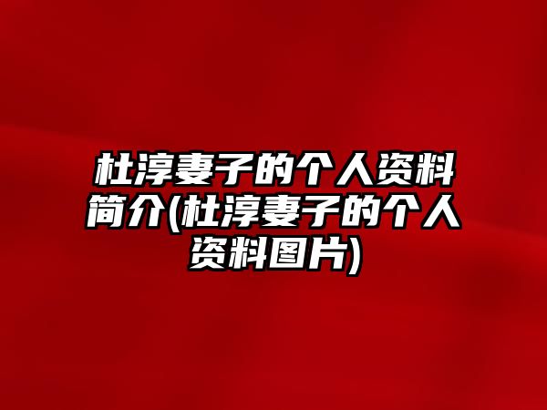 杜淳妻子的個(gè)人資料簡(jiǎn)介(杜淳妻子的個(gè)人資料圖片)