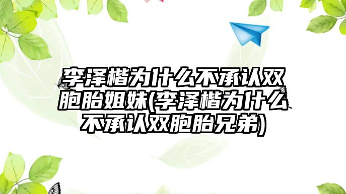 李澤楷為什么不承認雙胞胎姐妹(李澤楷為什么不承認雙胞胎兄弟)