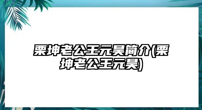 栗坤老公王元昊簡(jiǎn)介(栗坤老公王元昊)