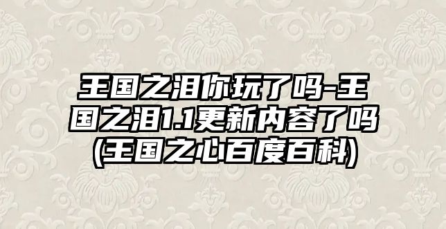 王國之淚你玩了嗎-王國之淚1.1更新內容了嗎(王國之心百度百科)