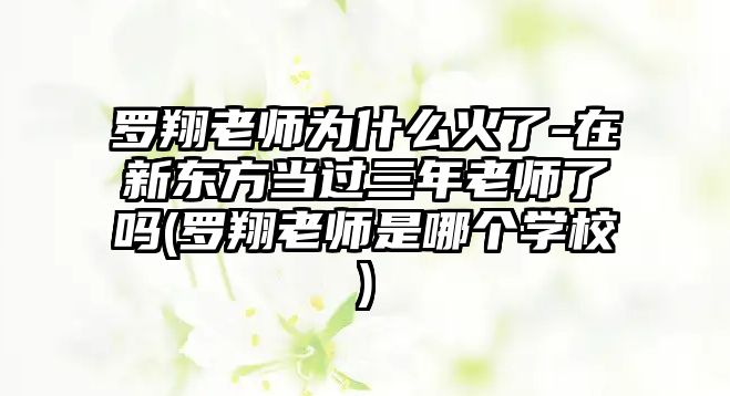 羅翔老師為什么火了-在新東方當過(guò)三年老師了嗎(羅翔老師是哪個(gè)學(xué)校)