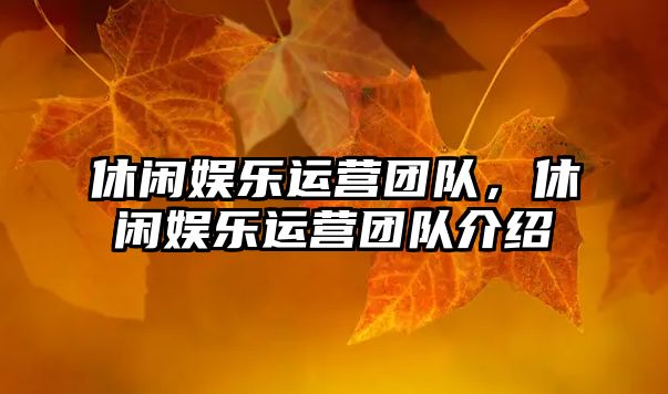 休閑娛樂(lè )運營(yíng)團隊，休閑娛樂(lè )運營(yíng)團隊介紹