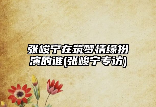 張峻寧在筑夢(mèng)情緣扮演的誰(shuí)(張峻寧專(zhuān)訪(fǎng))