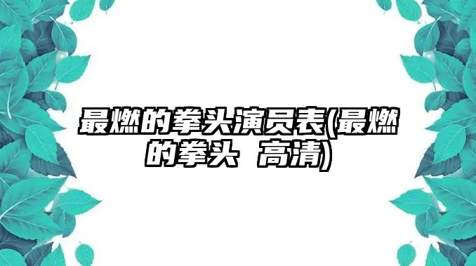 最燃的拳頭演員表(最燃的拳頭 高清)