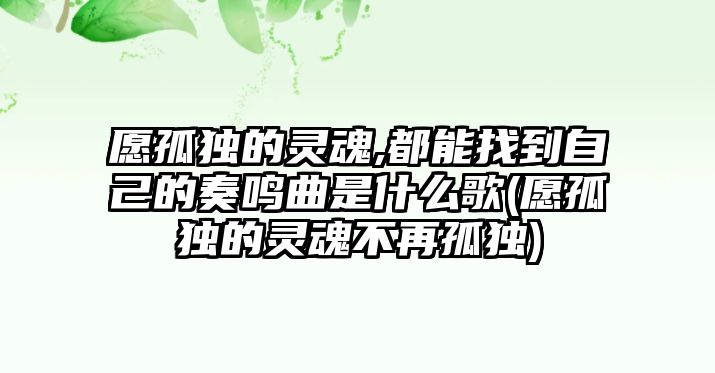 愿孤獨的靈魂,都能找到自己的奏鳴曲是什么歌(愿孤獨的靈魂不再孤獨)