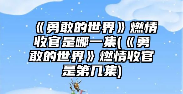 《勇敢的世界》燃情收官是哪一集(《勇敢的世界》燃情收官是第幾集)