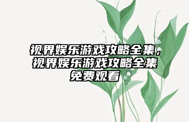 視界娛樂(lè )游戲攻略全集，視界娛樂(lè )游戲攻略全集免費觀(guān)看