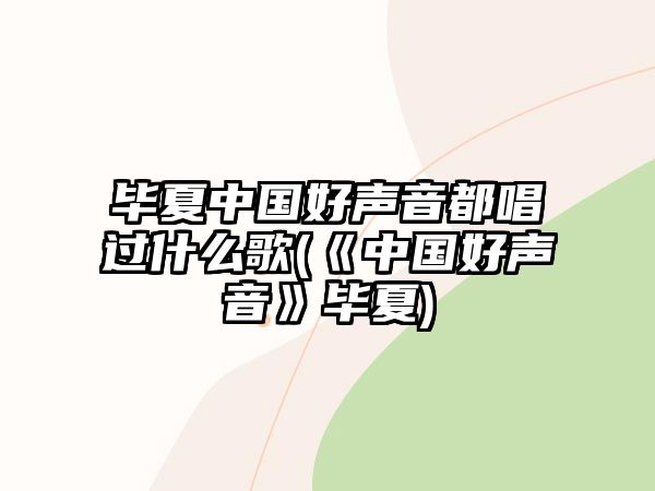 畢夏中國好聲音都唱過(guò)什么歌(《中國好聲音》畢夏)